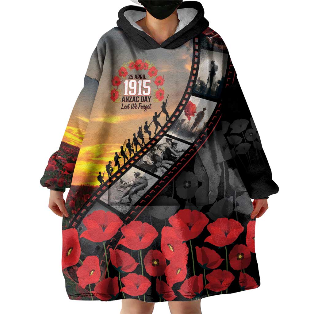 Personalised Remembering ANZAC Lest We Forget Wearable Blanket Hoodie Vintage Film Frame Memorial Red Poppy