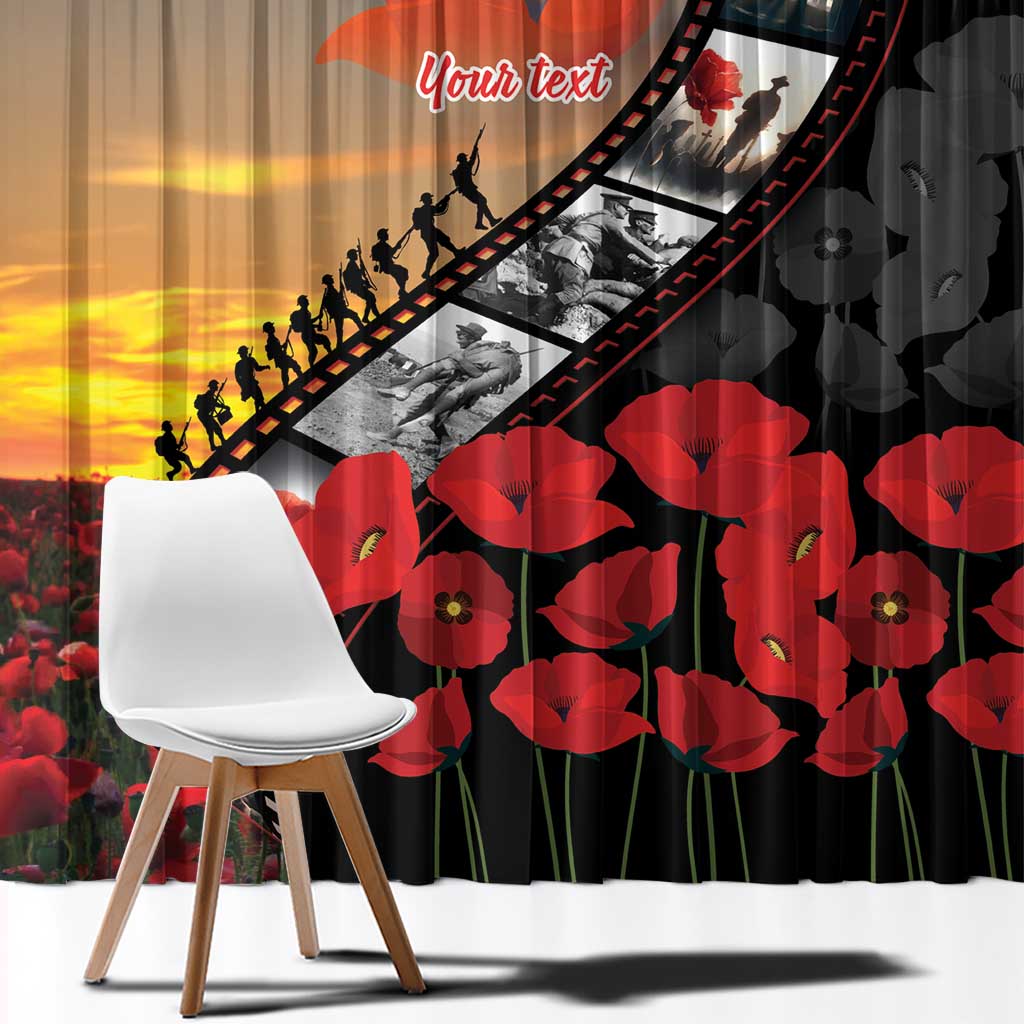 Personalised Remembering ANZAC Lest We Forget Window Curtain Vintage Film Frame Memorial Red Poppy