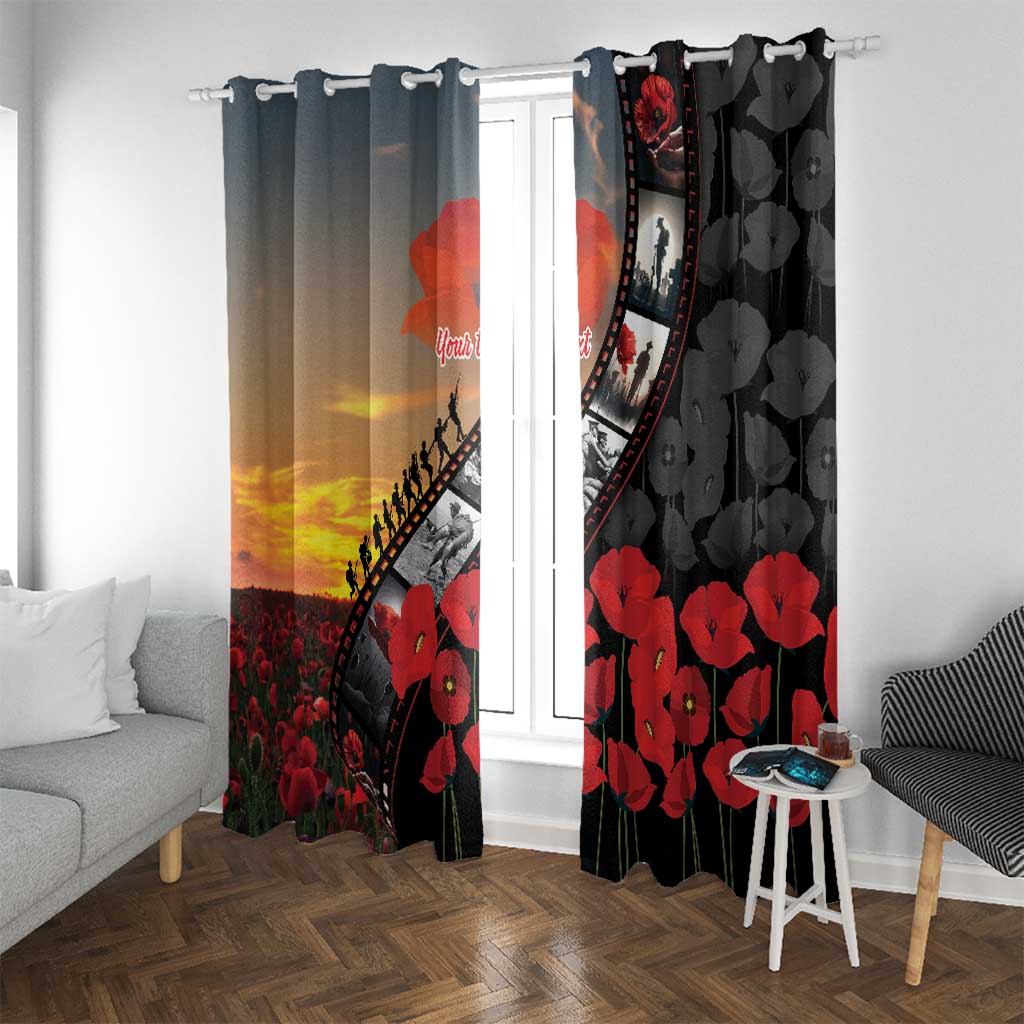 Personalised Remembering ANZAC Lest We Forget Window Curtain Vintage Film Frame Memorial Red Poppy