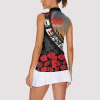 Personalised Remembering ANZAC Lest We Forget Women Sleeveless Polo Shirt Vintage Film Frame Memorial Red Poppy