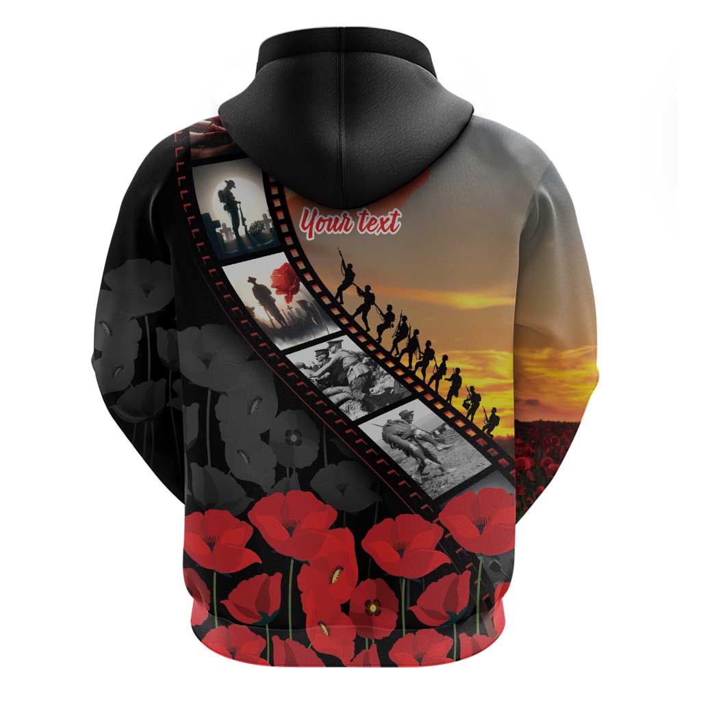 Personalised Remembering ANZAC Lest We Forget Zip Hoodie Vintage Film Frame Memorial Red Poppy