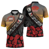 Personalised Remembering ANZAC Lest We Forget Zipper Polo Shirt Vintage Film Frame Memorial Red Poppy