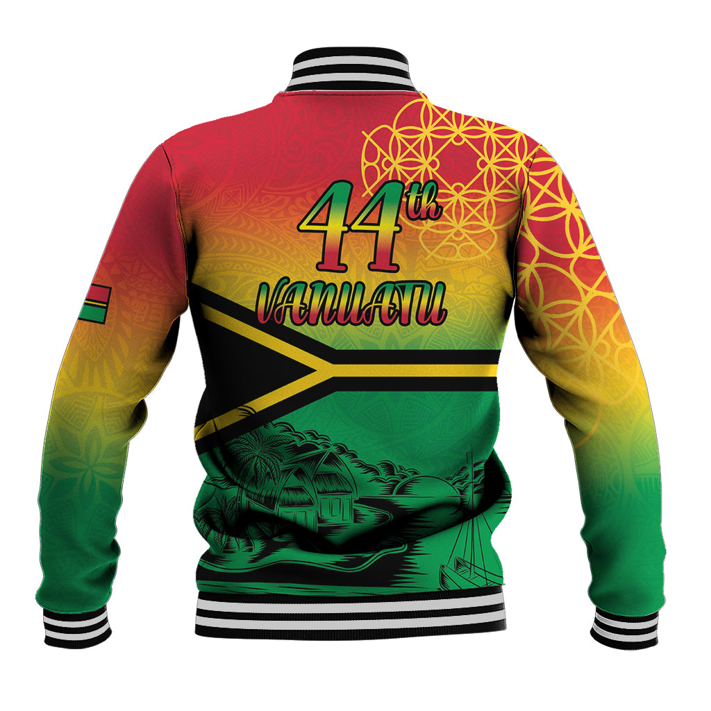 Hapi 44th Indipendens Dei Vanuatu Baseball Jacket Yumi 1980 with Vanuatuan Beach Landscape