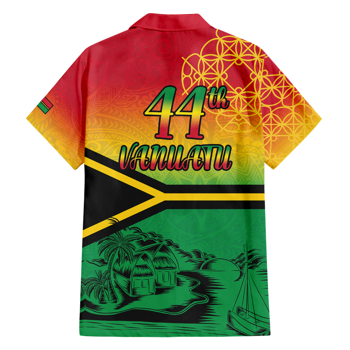 Hapi 44th Indipendens Dei Vanuatu Family Matching Off The Shoulder Long Sleeve Dress and Hawaiian Shirt Yumi 1980 with Vanuatuan Beach Landscape LT9 - Polynesian Pride