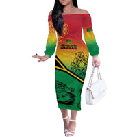Hapi 44th Indipendens Dei Vanuatu Family Matching Off The Shoulder Long Sleeve Dress and Hawaiian Shirt Yumi 1980 with Vanuatuan Beach Landscape LT9 Mom's Dress Reggae - Polynesian Pride