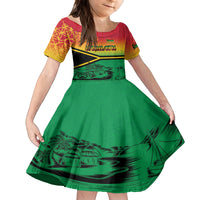 Hapi 44th Indipendens Dei Vanuatu Family Matching Off Shoulder Short Dress and Hawaiian Shirt Yumi 1980 with Vanuatuan Beach Landscape LT9 Daughter's Dress Reggae - Polynesian Pride
