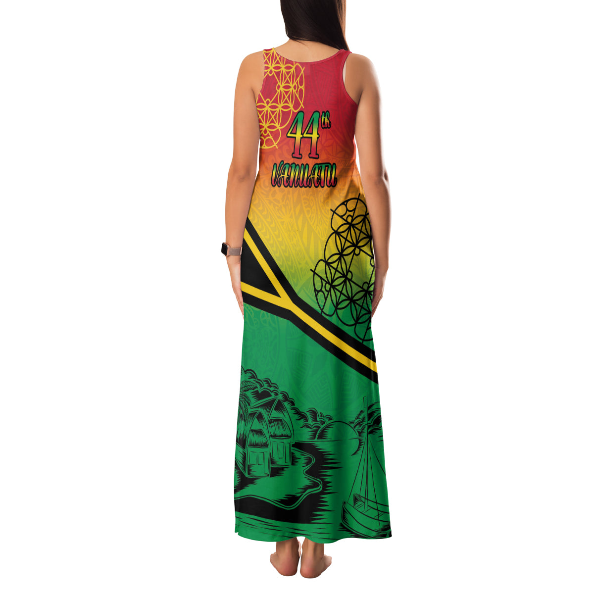 Hapi 44th Indipendens Dei Vanuatu Family Matching Tank Maxi Dress and Hawaiian Shirt Yumi 1980 with Vanuatuan Beach Landscape LT9 - Polynesian Pride