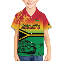Hapi 44th Indipendens Dei Vanuatu Family Matching Tank Maxi Dress and Hawaiian Shirt Yumi 1980 with Vanuatuan Beach Landscape LT9 Son's Shirt Reggae - Polynesian Pride