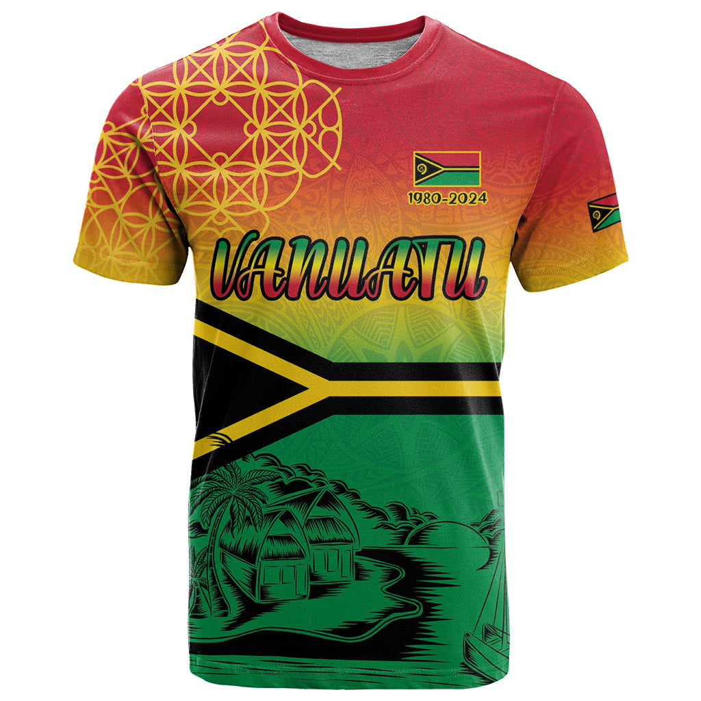 Hapi 44th Indipendens Dei Vanuatu T Shirt Yumi 1980 with Vanuatuan Beach Landscape