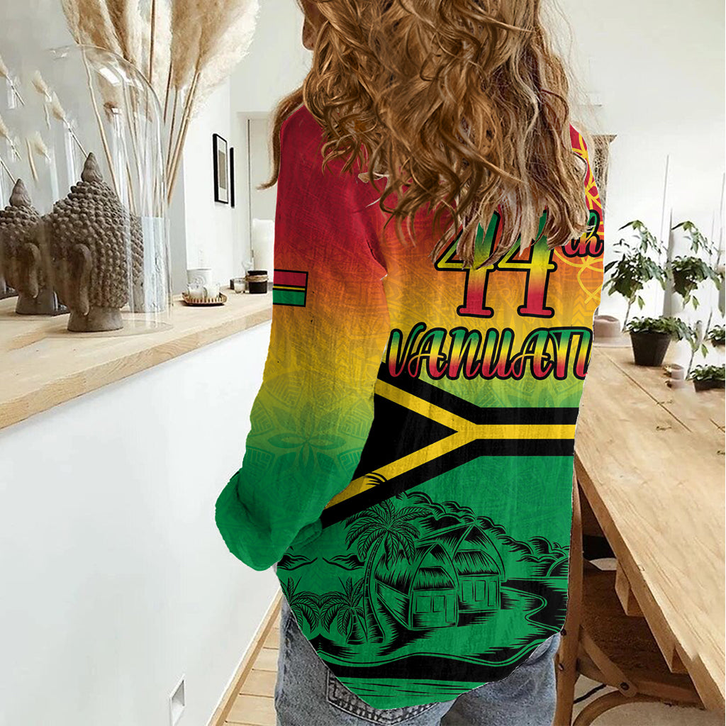 Hapi 44th Indipendens Dei Vanuatu Women Casual Shirt Yumi 1980 with Vanuatuan Beach Landscape