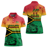 Hapi 44th Indipendens Dei Vanuatu Women Polo Shirt Yumi 1980 with Vanuatuan Beach Landscape