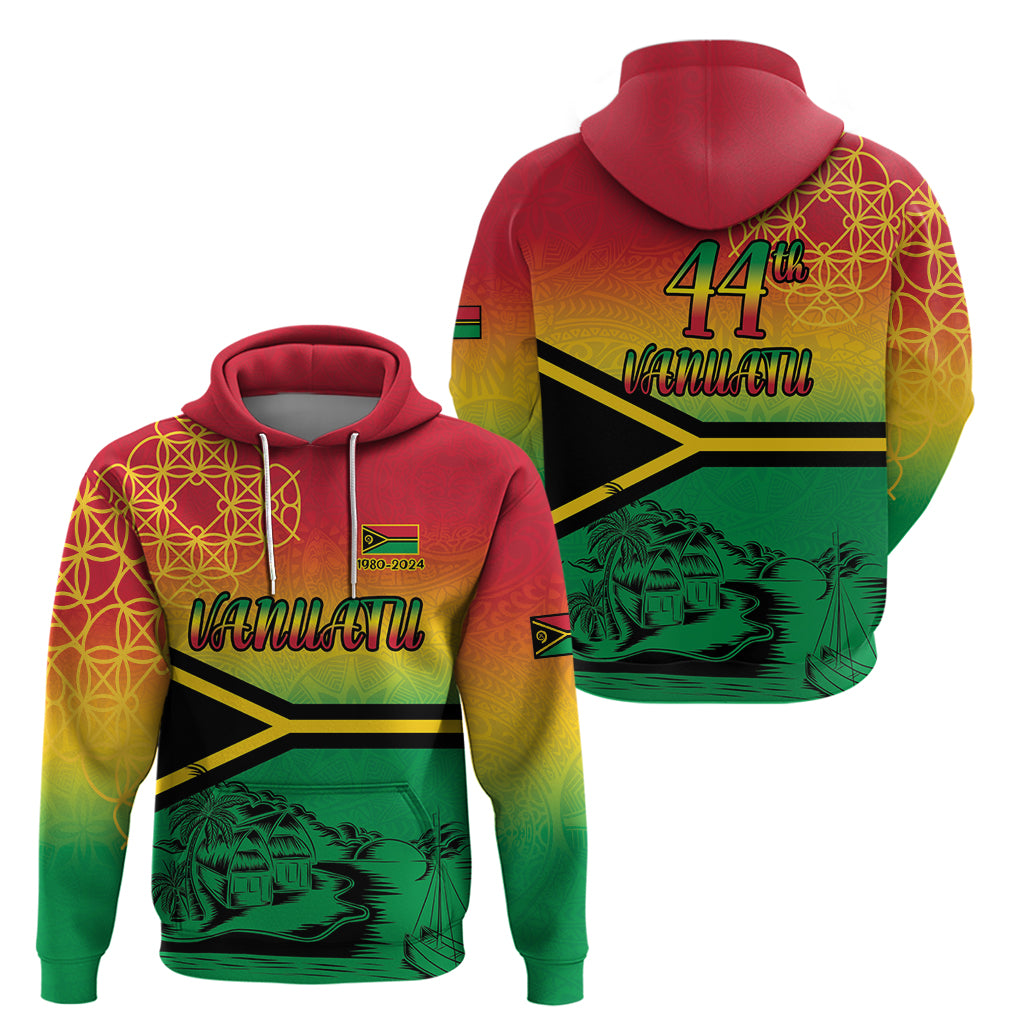 Hapi 44th Indipendens Dei Vanuatu Zip Hoodie Yumi 1980 with Vanuatuan Beach Landscape