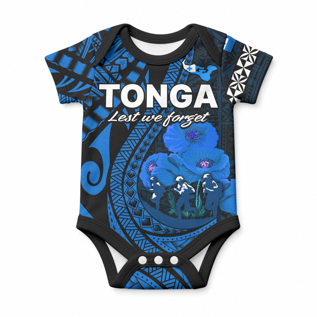 Tonga ANZAC Day Baby Onesie Lest We Forget Blue Version LT9 Blue - Polynesian Pride