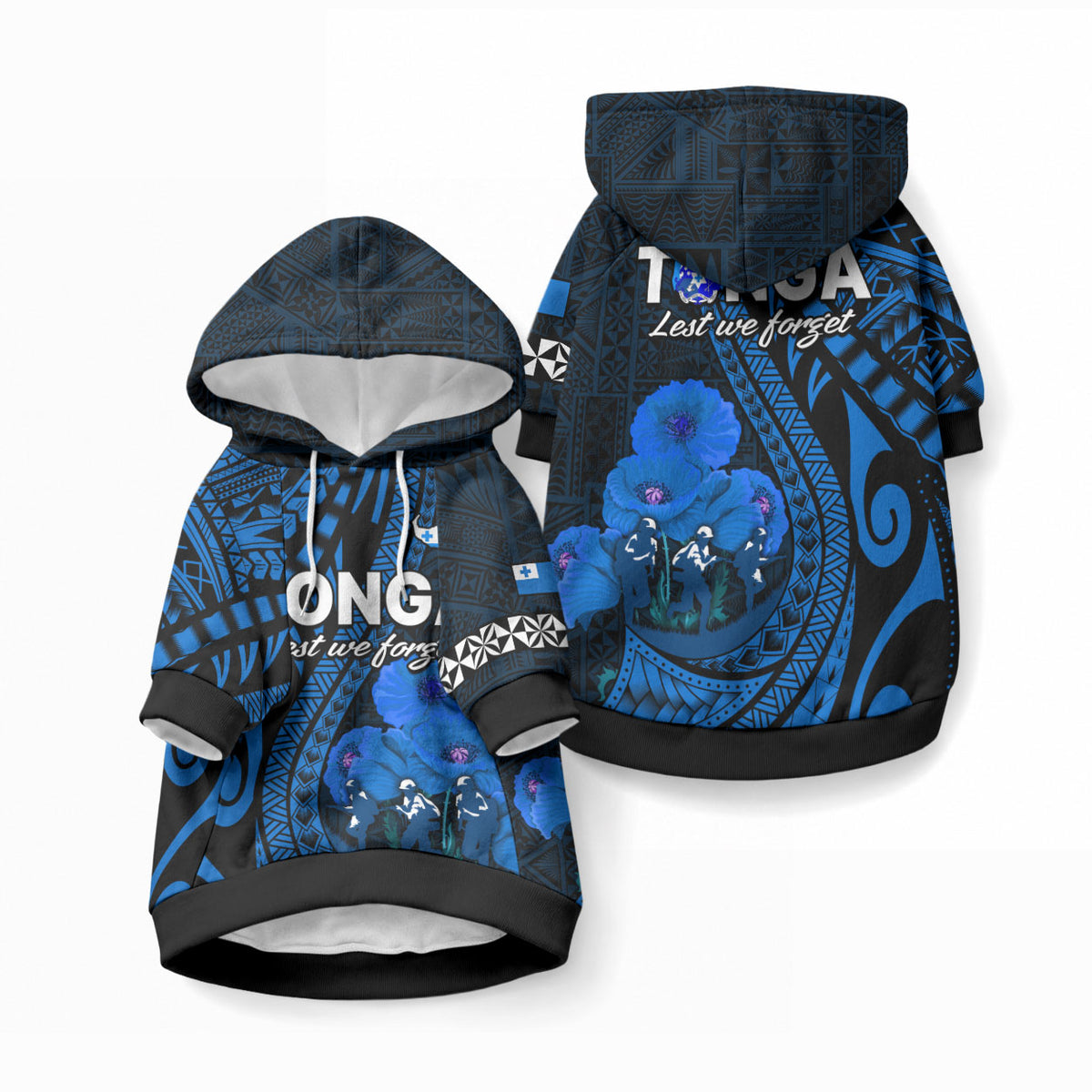 Tonga ANZAC Day Pet Hoodie Lest We Forget Blue Version LT9 Pullover Blue - Polynesian Pride