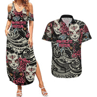 Personalized Japanese Kitsune Mask Couples Matching Summer Maxi Dress and Hawaiian Shirt With Polynesian Arty Style