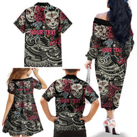 Personalized Japanese Kitsune Mask Family Matching Off The Shoulder Long Sleeve Dress and Hawaiian Shirt With Polynesian Arty Style LT9 - Polynesian Pride