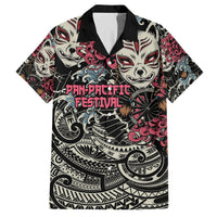 Personalized Japanese Kitsune Mask Family Matching Off The Shoulder Long Sleeve Dress and Hawaiian Shirt With Polynesian Arty Style LT9 Dad's Shirt - Short Sleeve Black - Polynesian Pride