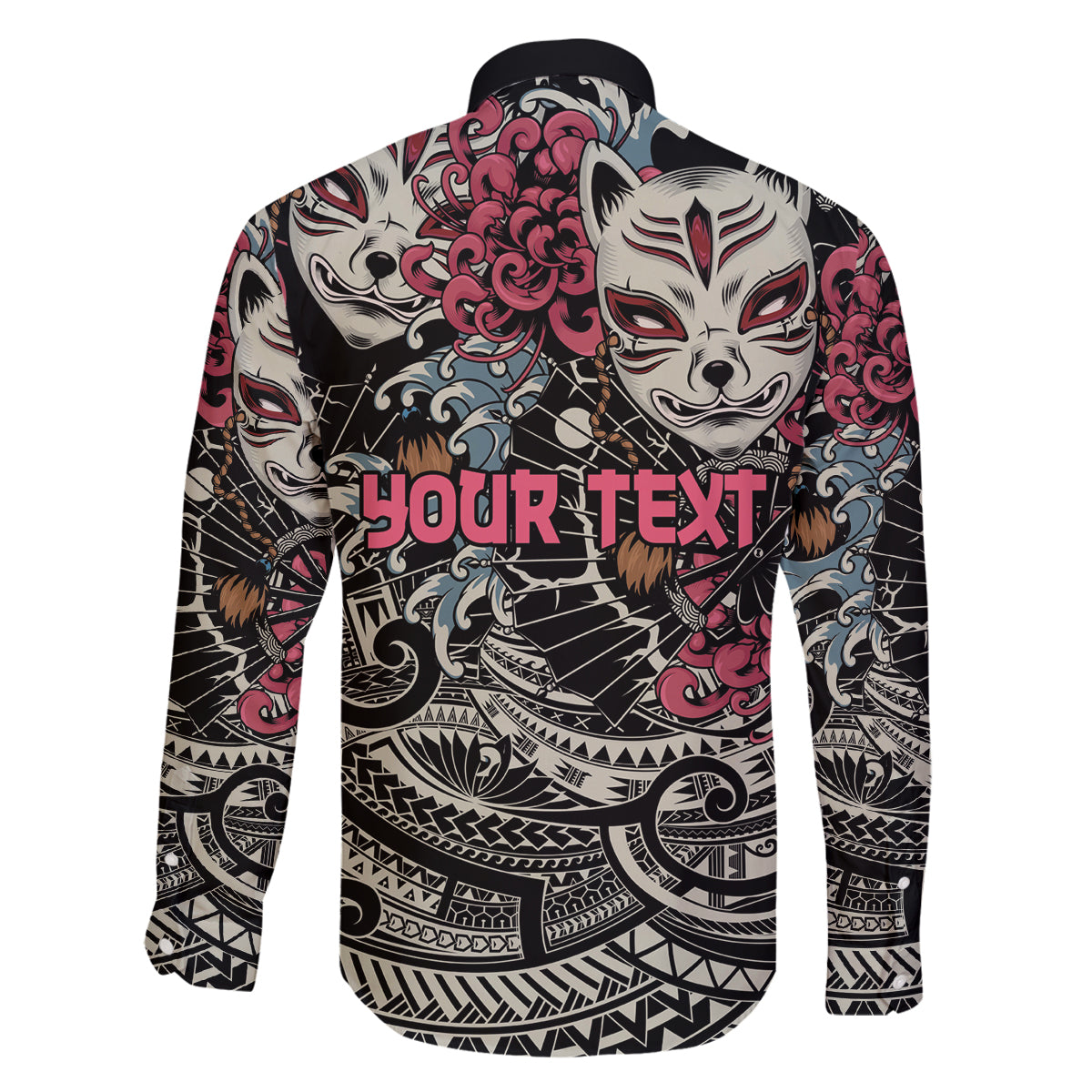 Personalized Japanese Kitsune Mask Family Matching Off The Shoulder Long Sleeve Dress and Hawaiian Shirt With Polynesian Arty Style LT9 - Polynesian Pride