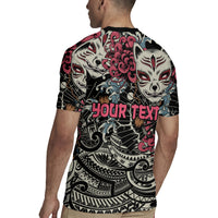 Personalized Japanese Kitsune Mask Rugby Jersey With Polynesian Arty Style