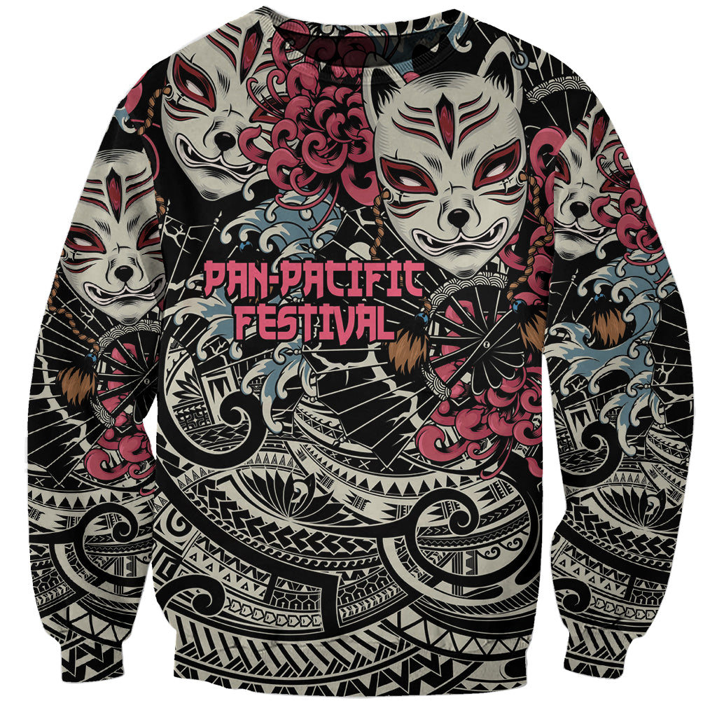 Personalized Japanese Kitsune Mask Sweatshirt With Polynesian Arty Style