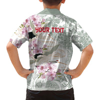 Personalized Japanese Shirasagi Bird Family Matching Long Sleeve Bodycon Dress and Hawaiian Shirt Sakura and Hibiscus Polynesian Pattern LT9 - Polynesian Pride