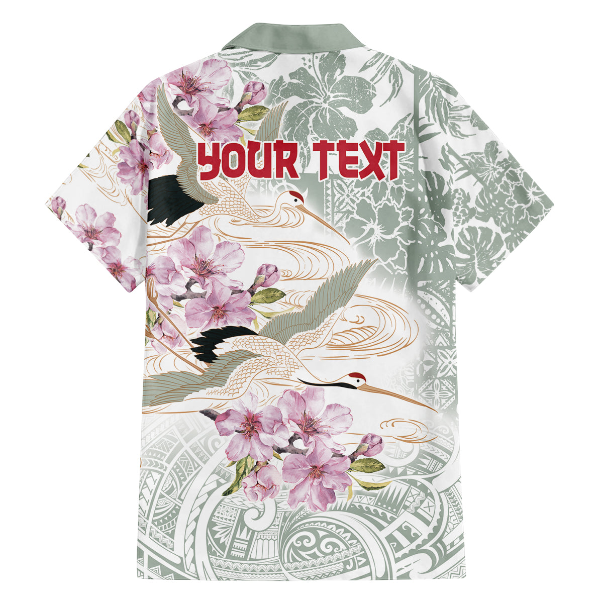 Personalized Japanese Shirasagi Bird Family Matching Long Sleeve Bodycon Dress and Hawaiian Shirt Sakura and Hibiscus Polynesian Pattern LT9 - Polynesian Pride
