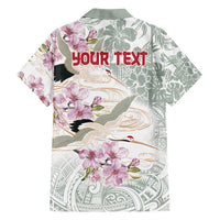 Personalized Japanese Shirasagi Bird Family Matching Long Sleeve Bodycon Dress and Hawaiian Shirt Sakura and Hibiscus Polynesian Pattern LT9 - Polynesian Pride