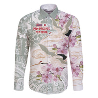 Personalized Japanese Shirasagi Bird Family Matching Long Sleeve Bodycon Dress and Hawaiian Shirt Sakura and Hibiscus Polynesian Pattern LT9 Dad's Shirt - Long Sleeve White - Polynesian Pride