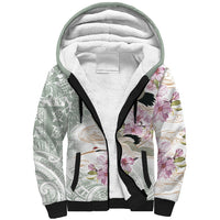 Personalized Japanese Shirasagi Bird Sherpa Hoodie Sakura and Hibiscus Polynesian Pattern LT9 Unisex White - Polynesian Pride