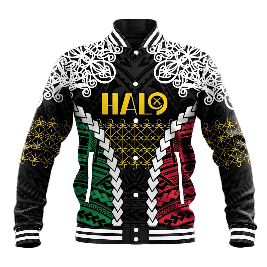 Halo Vanuatu Pride Baseball Jacket Vanuatuan Sand Drawing Pattern