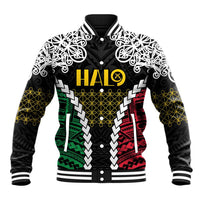 Halo Vanuatu Pride Baseball Jacket Vanuatuan Sand Drawing Pattern