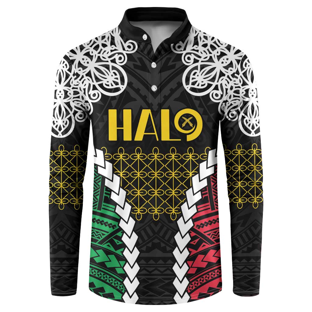 Halo Vanuatu Pride Button Sweatshirt Vanuatuan Sand Drawing Pattern