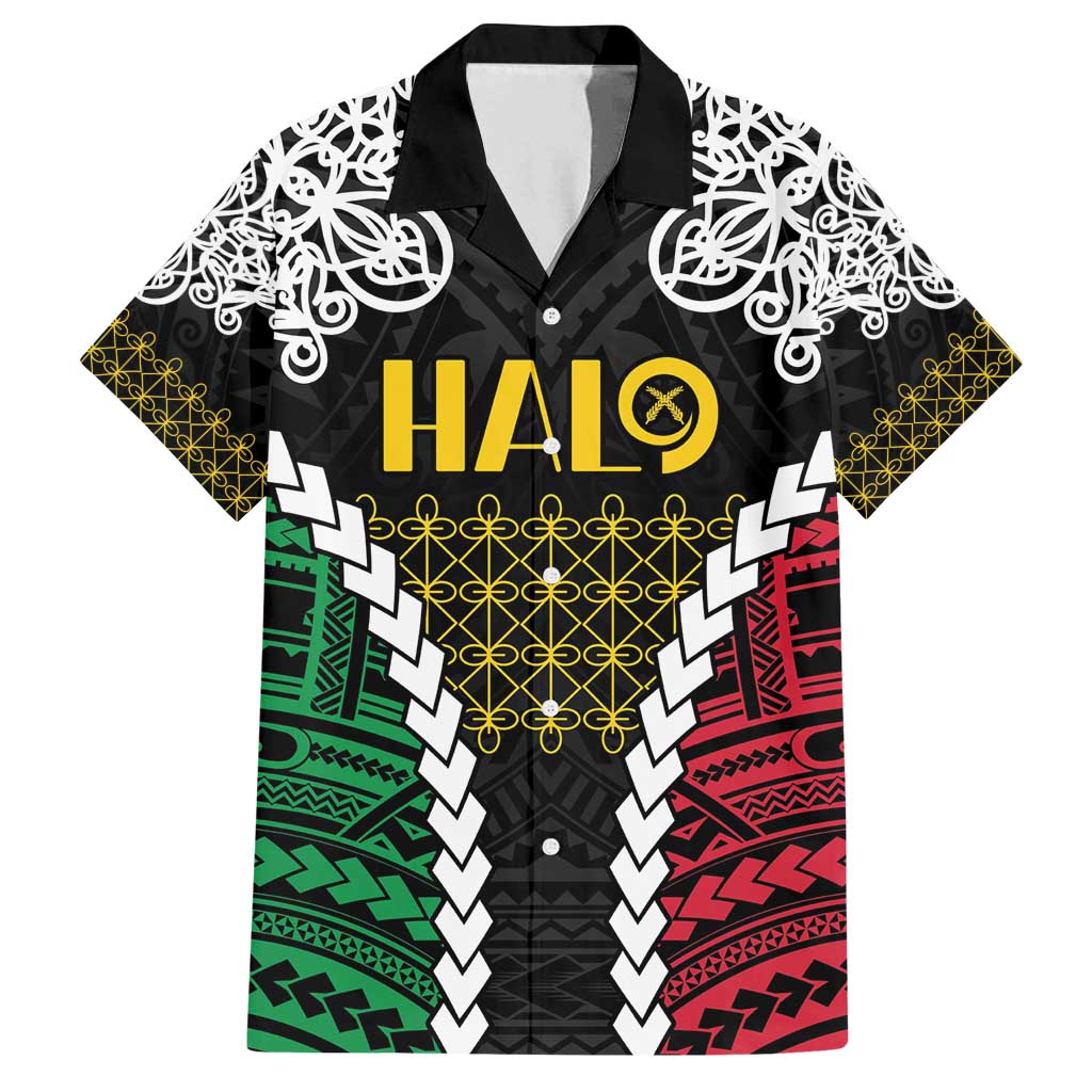 Halo Vanuatu Pride Family Matching Off Shoulder Short Dress and Hawaiian Shirt Vanuatuan Sand Drawing Pattern