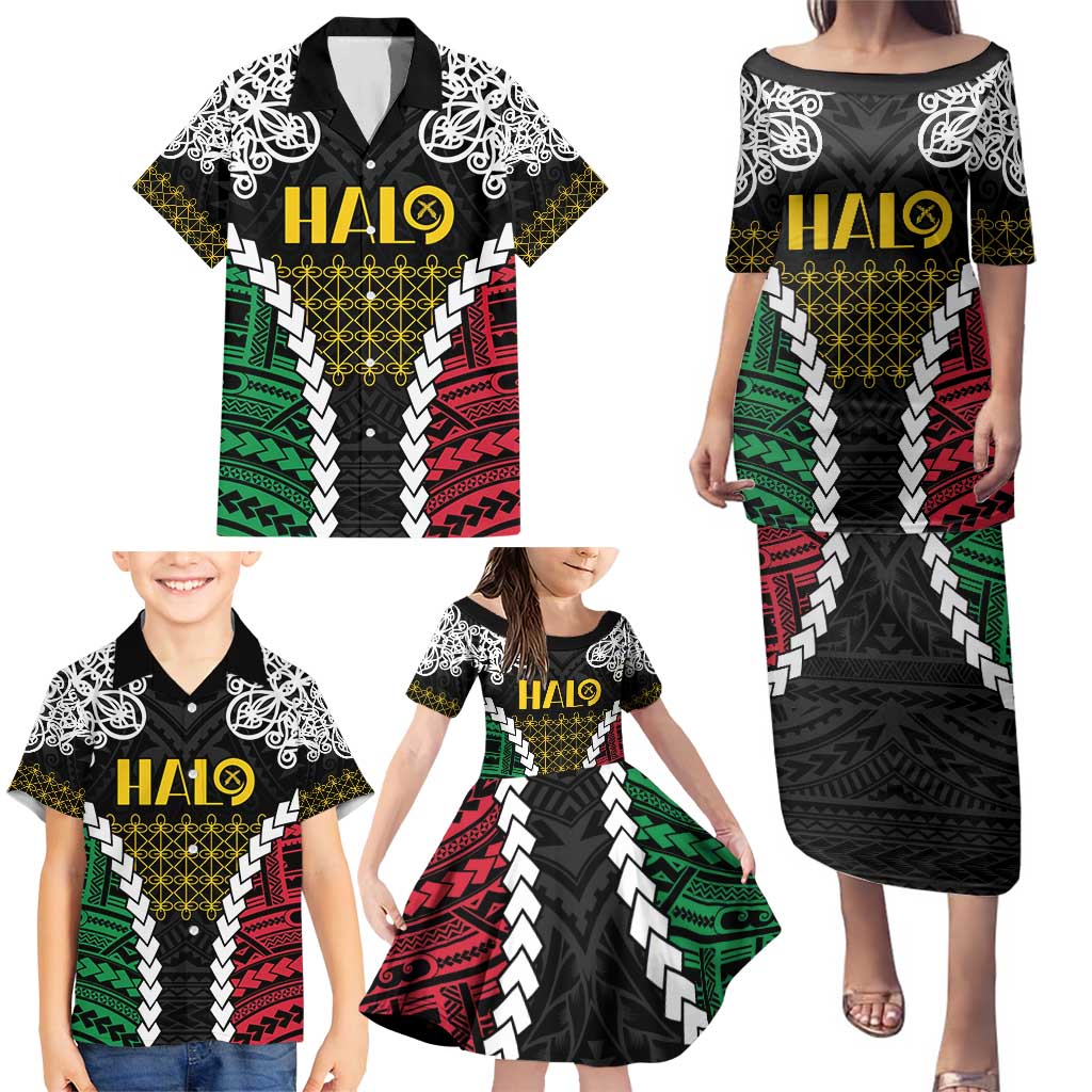 Halo Vanuatu Pride Family Matching Puletasi and Hawaiian Shirt Vanuatuan Sand Drawing Pattern