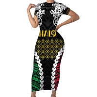 Halo Vanuatu Pride Family Matching Short Sleeve Bodycon Dress and Hawaiian Shirt Vanuatuan Sand Drawing Pattern