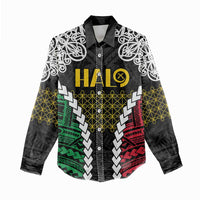 Halo Vanuatu Pride Women Casual Shirt Vanuatuan Sand Drawing Pattern