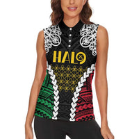 Halo Vanuatu Pride Women Sleeveless Polo Shirt Vanuatuan Sand Drawing Pattern