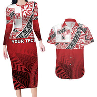 Malo e lelei Tonga Couples Matching Long Sleeve Bodycon Dress and Hawaiian Shirt Ngatu Tokelau Feletoa Fata Traditional Polynesian Pattern LT9 Red - Polynesian Pride