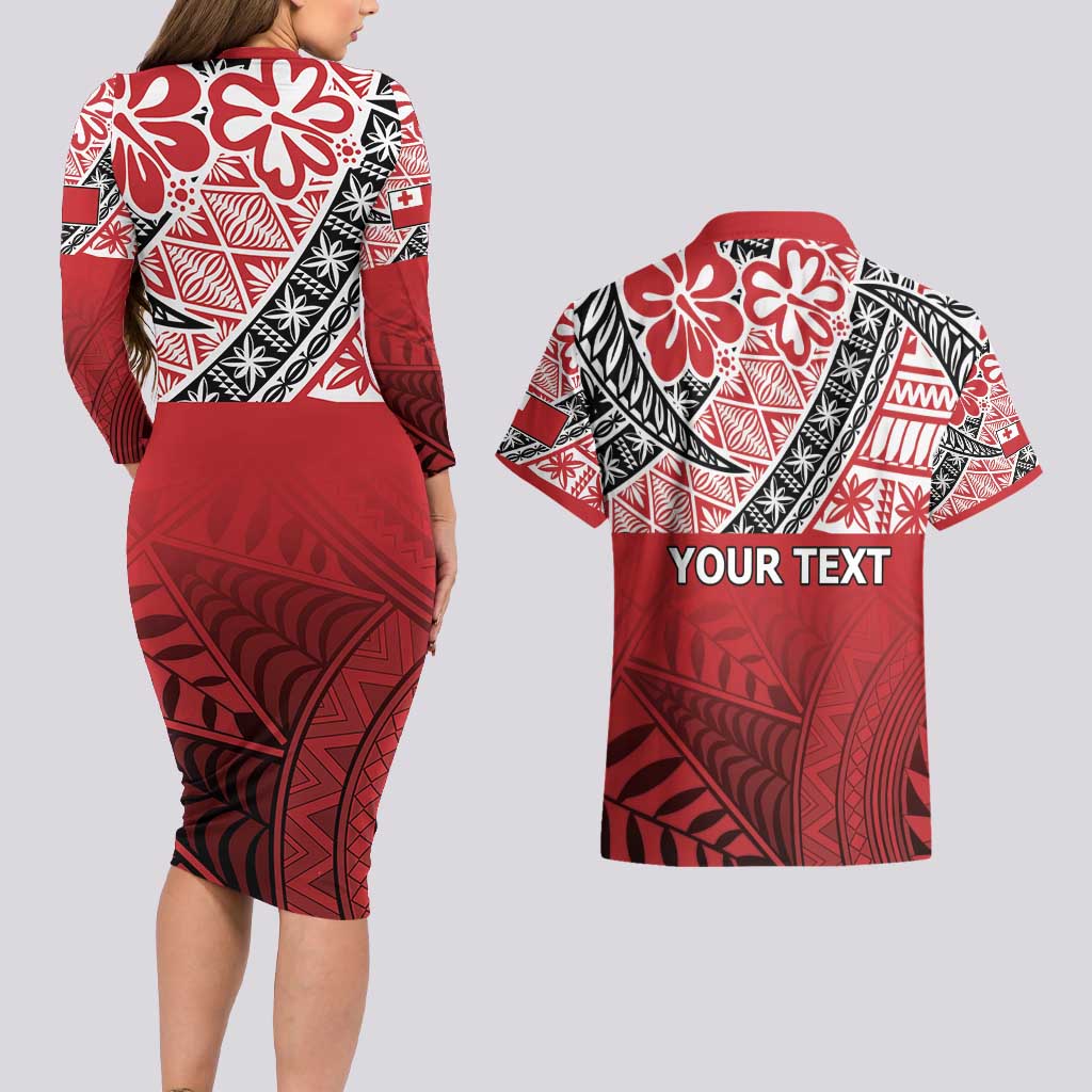 Malo e lelei Tonga Couples Matching Long Sleeve Bodycon Dress and Hawaiian Shirt Ngatu Tokelau Feletoa Fata Traditional Polynesian Pattern LT9 - Polynesian Pride