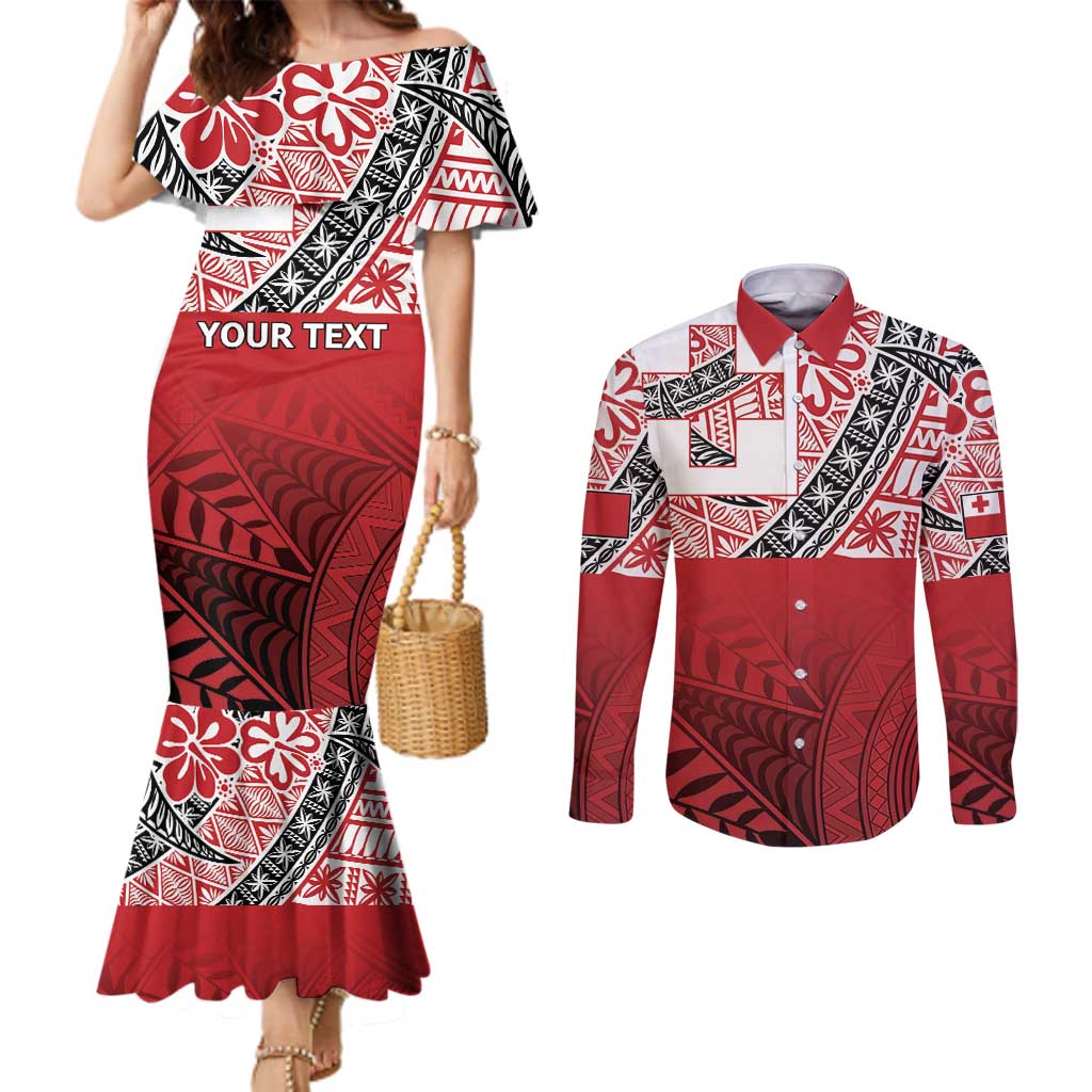 Malo e lelei Tonga Couples Matching Mermaid Dress and Long Sleeve Button Shirt Ngatu Tokelau Feletoa Fata Traditional Polynesian Pattern