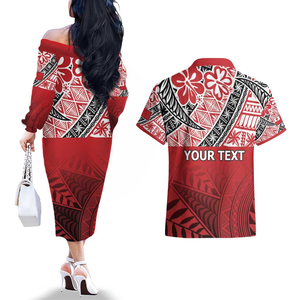 Malo e lelei Tonga Couples Matching Off The Shoulder Long Sleeve Dress and Hawaiian Shirt Ngatu Tokelau Feletoa Fata Traditional Polynesian Pattern LT9 - Polynesian Pride