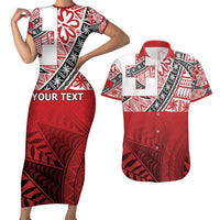 Malo e lelei Tonga Couples Matching Short Sleeve Bodycon Dress and Hawaiian Shirt Ngatu Tokelau Feletoa Fata Traditional Polynesian Pattern LT9 Red - Polynesian Pride
