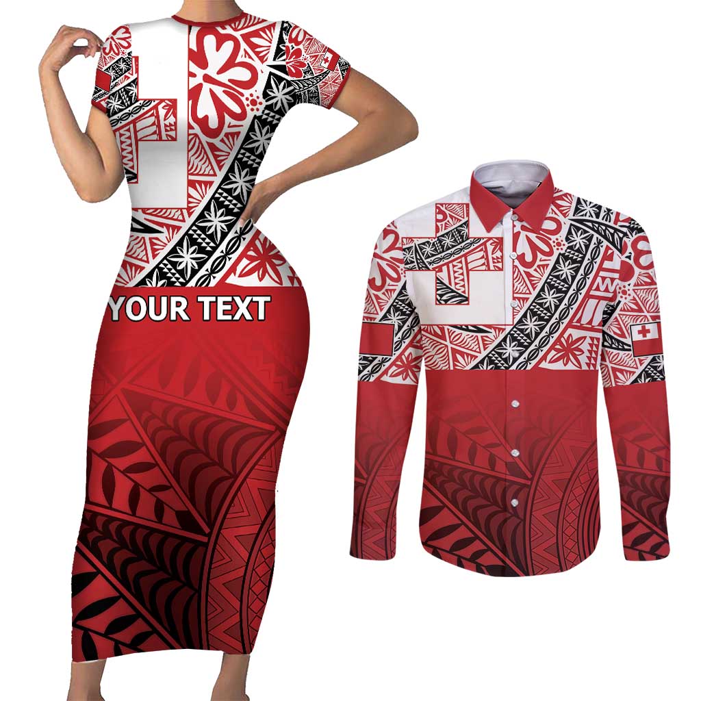 Malo e lelei Tonga Couples Matching Short Sleeve Bodycon Dress and Long Sleeve Button Shirt Ngatu Tokelau Feletoa Fata Traditional Polynesian Pattern