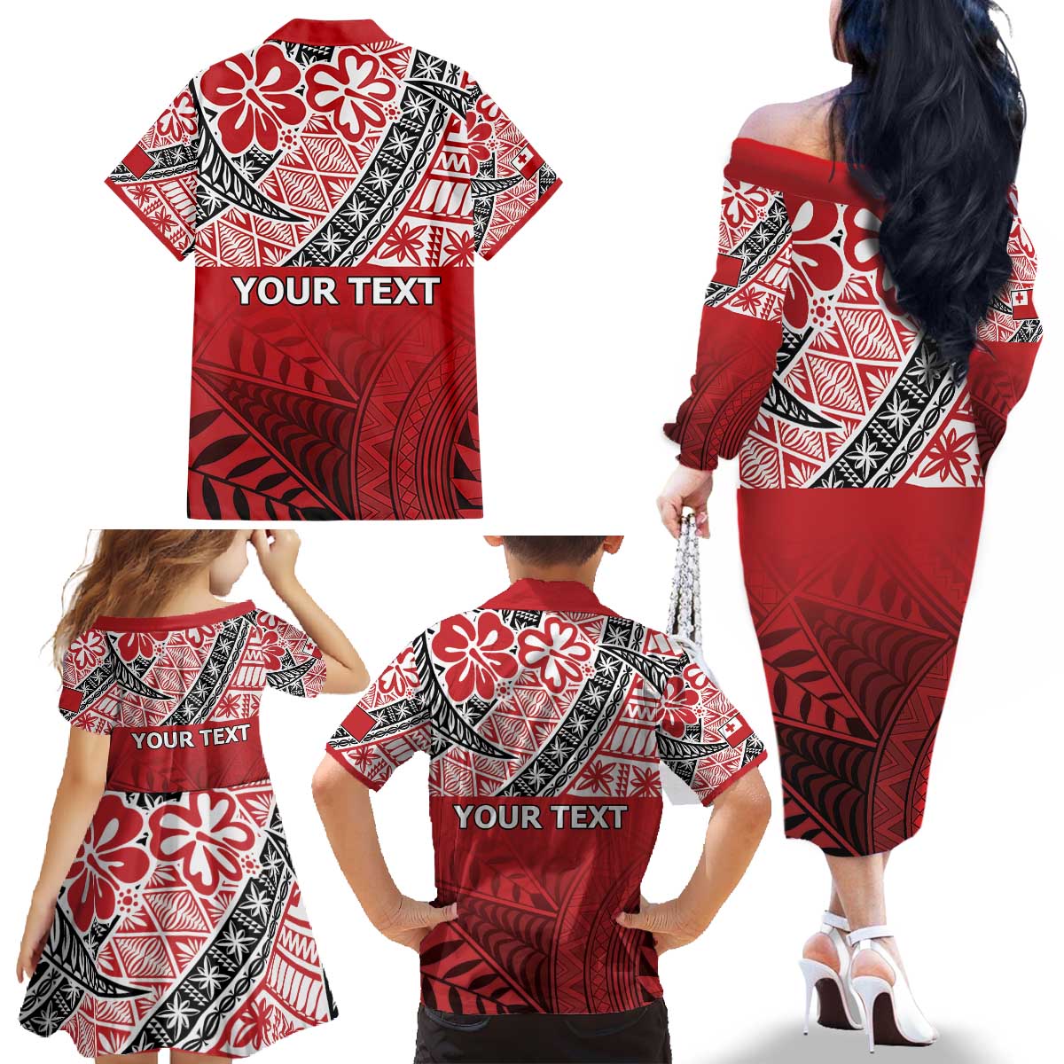 Malo e lelei Tonga Family Matching Off The Shoulder Long Sleeve Dress and Hawaiian Shirt Ngatu Tokelau Feletoa Fata Traditional Polynesian Pattern LT9 - Polynesian Pride