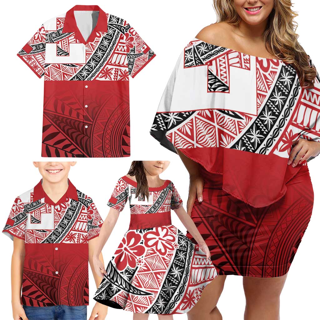 Malo e lelei Tonga Family Matching Off Shoulder Short Dress and Hawaiian Shirt Ngatu Tokelau Feletoa Fata Traditional Polynesian Pattern LT9 - Polynesian Pride