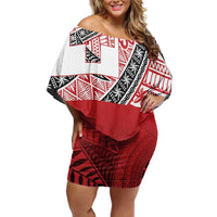 Malo e lelei Tonga Family Matching Off Shoulder Short Dress and Hawaiian Shirt Ngatu Tokelau Feletoa Fata Traditional Polynesian Pattern LT9 Mom's Dress Red - Polynesian Pride