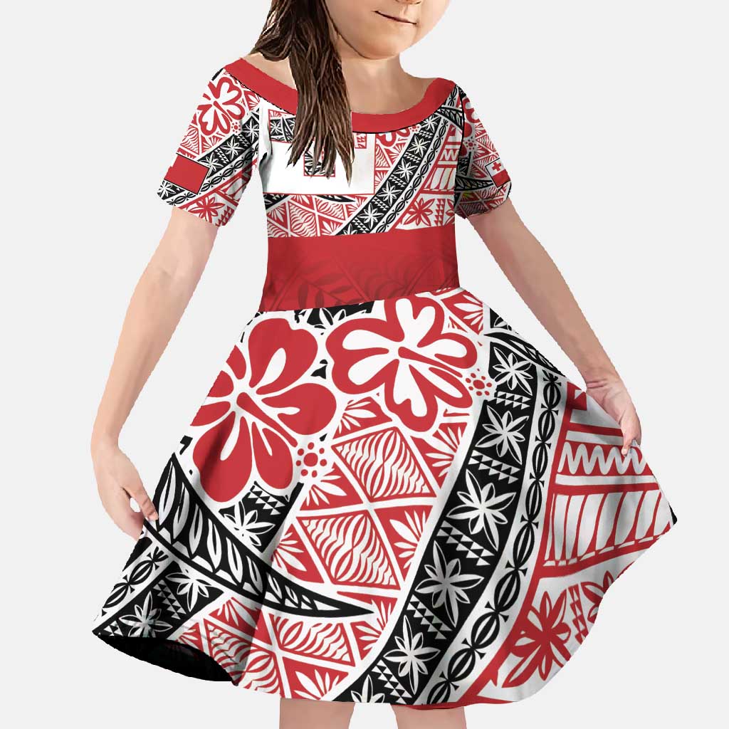 Malo e lelei Tonga Family Matching Tank Maxi Dress and Hawaiian Shirt Ngatu Tokelau Feletoa Fata Traditional Polynesian Pattern LT9 Daughter's Dress Red - Polynesian Pride
