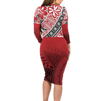 Malo e lelei Tonga Long Sleeve Bodycon Dress Ngatu Tokelau Feletoa Fata Traditional Polynesian Pattern