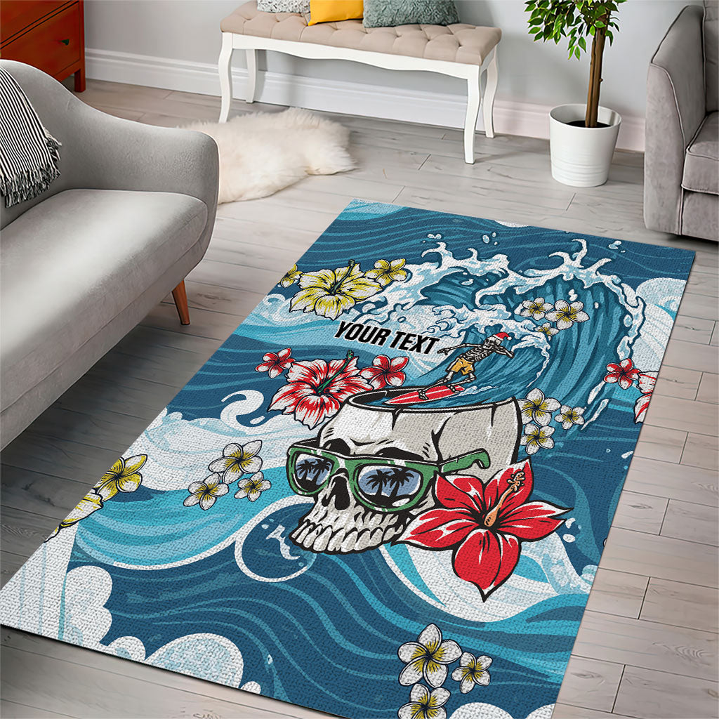 Hawaii Santa Skeleton Surfing Personalized Area Rug Mele Kalikimaka i Iulai!