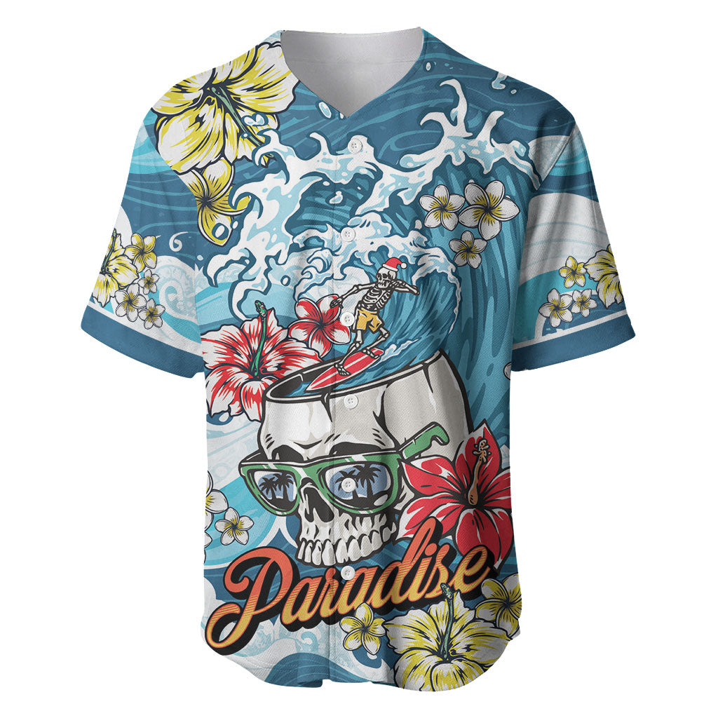 Hawaii Santa Skeleton Surfing Personalized Baseball Jersey Mele Kalikimaka i Iulai!